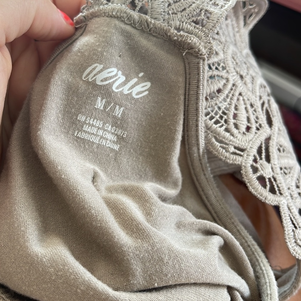 Aerie Lace Racerback Crochet Romper Size M Tan - Picture 5 of 5
